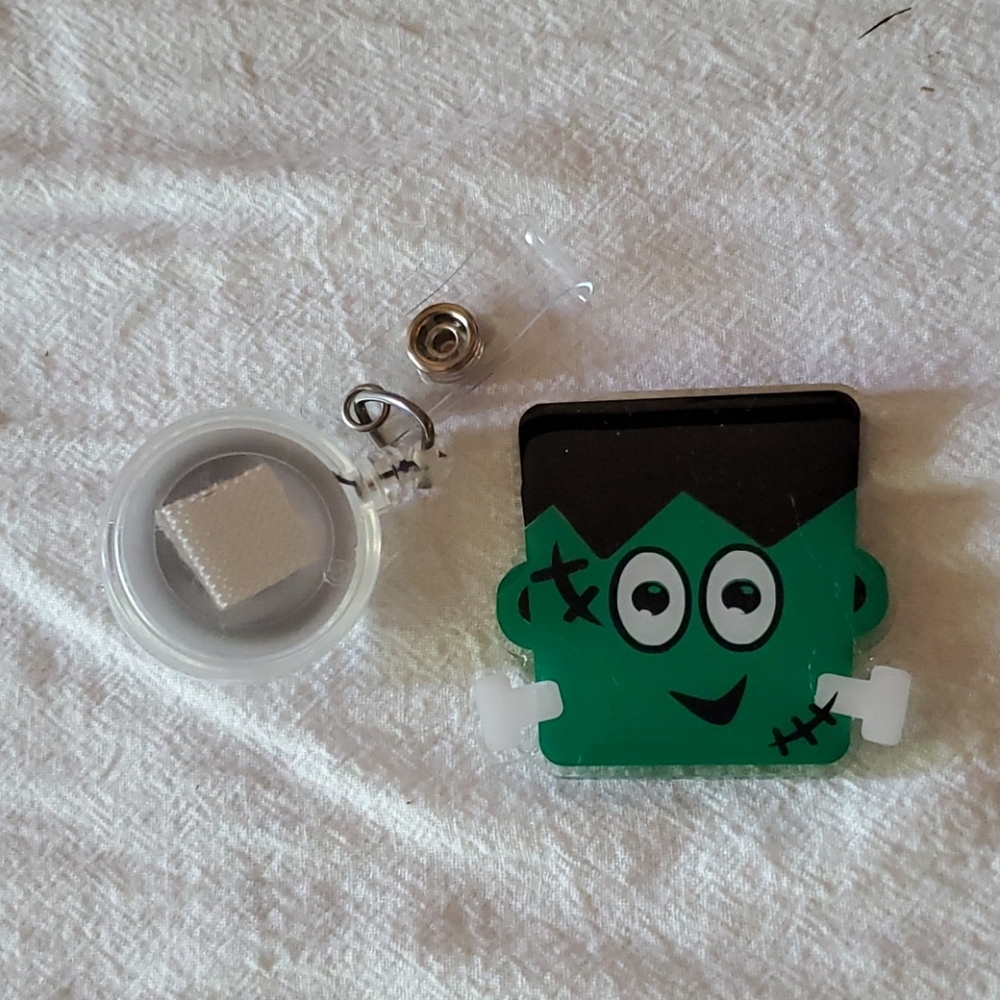 Badge reel with acrylic "Frankenstein" decor